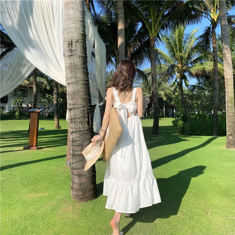 Váy 2 Dây Cột Nơ Sau Siêu Xinh, Dễ Thương, Dáng Suông, Chất Mịn Mát, Mặc Đi Biển, Đi Chơi.