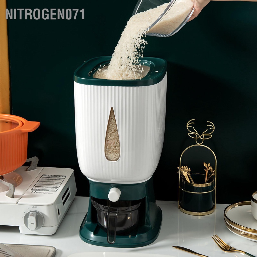 Thùng đựng gạo nhựa - thùng phân phối gạo gia đình Công suất lớn Hộp chứa thực phẩm tự động hồi lưu có cốc - Nitrogen071