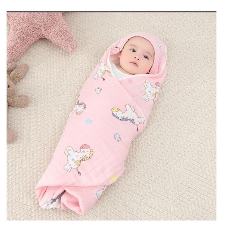 Chăn ủ xô khăn tắm sợi tre aiden 6 lớp có mũ