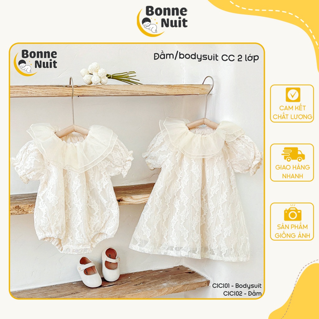 Váy bé gái Cici 💖 váy ren trắng cho bé gái 💖 Cổ 2 lớp siêu xinh