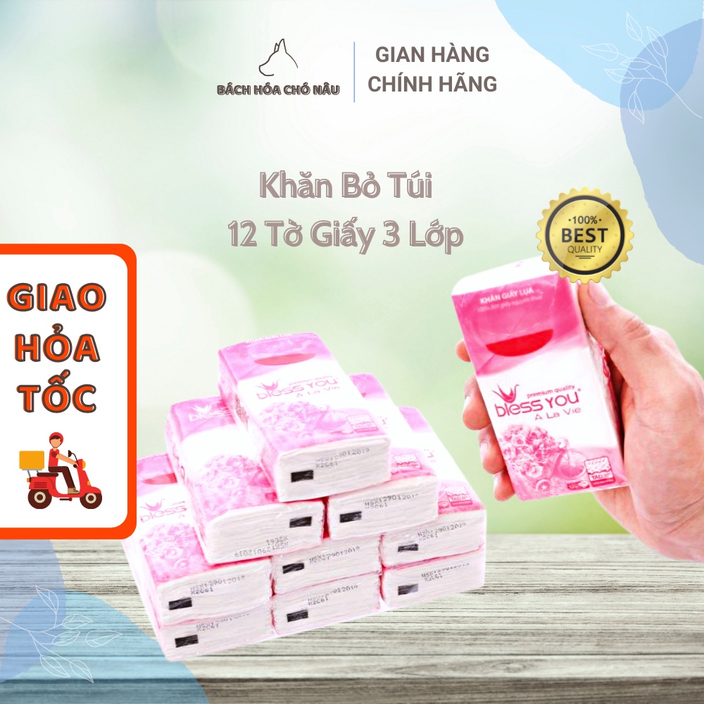 Lốc 10 Gói Khăn Giấy Lụa Bỏ Túi Bless You À La Vie 12 Tờ/ Gói Giấy 3 Lớp Cao Cấp [ Hàng Mới Chính Hãng]