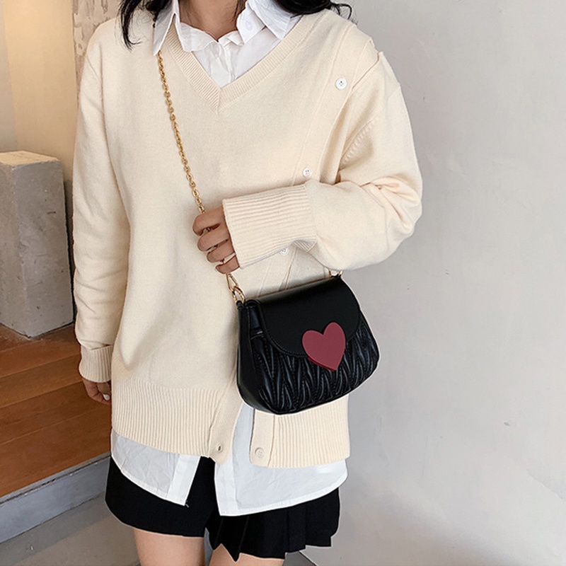 IELGY Túi Đeo Vai Dây Xích Hình Trái Tim Thoải Mái Thời Trang Cho Nữ