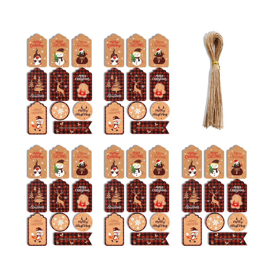 Set 50 Thẻ Giấy Kraft In Họa Tiết Giáng Sinh Trang Trí Đa Ứng Dụng