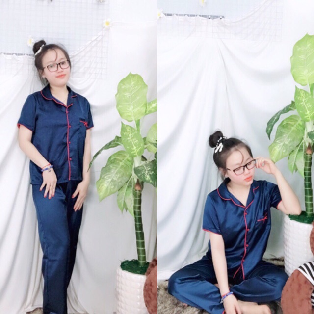 Pizama phi lụa tay ngắn quần dài nơ | BigBuy360 - bigbuy360.vn