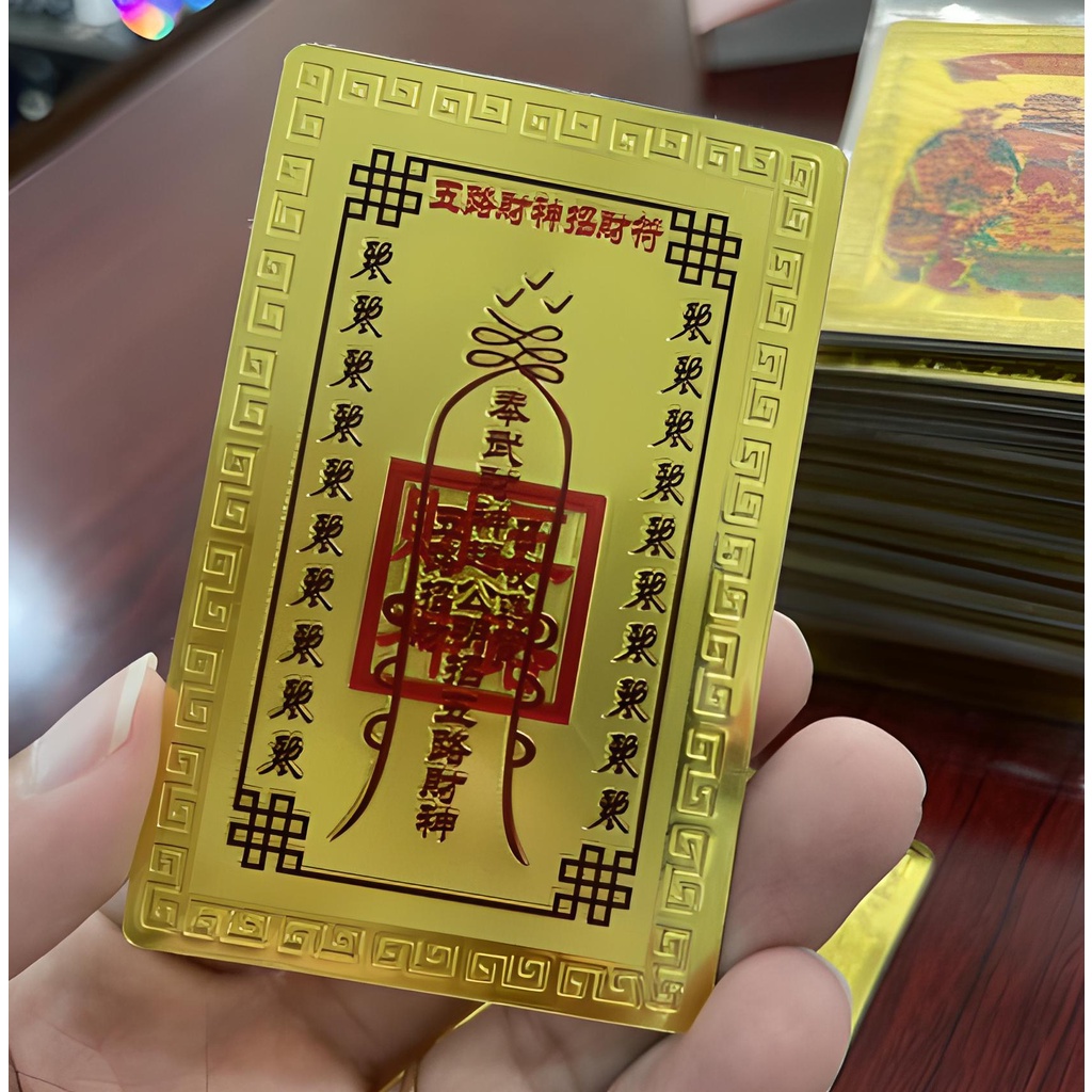 Linh Phù Ngũ Lộ Thần Tài bằng Kim Loại kèm miếng dán thần tài