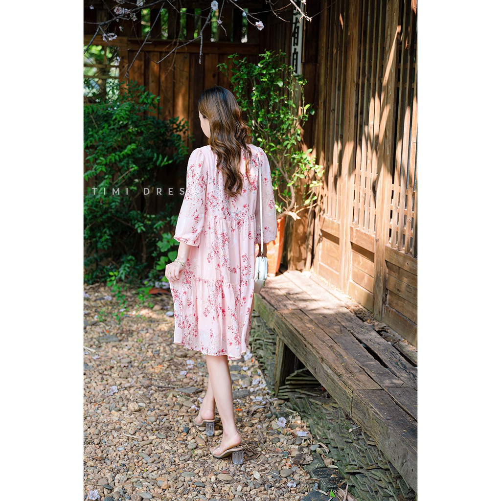 Váy hoa nhí,đầm babydoll tay dài voan 2 lớp