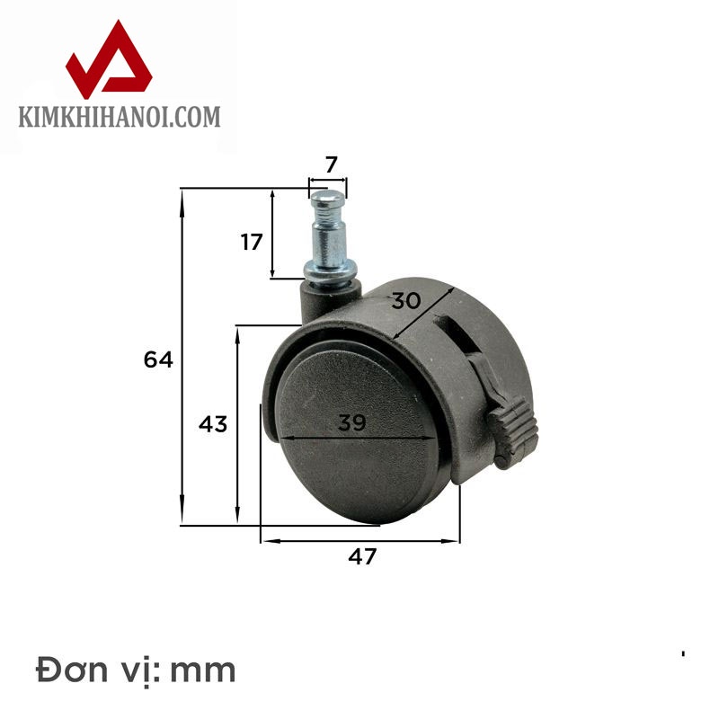 BÁNH XE LĂN CHỐT TRÒN - 40mm - BỘ 4 CÁI