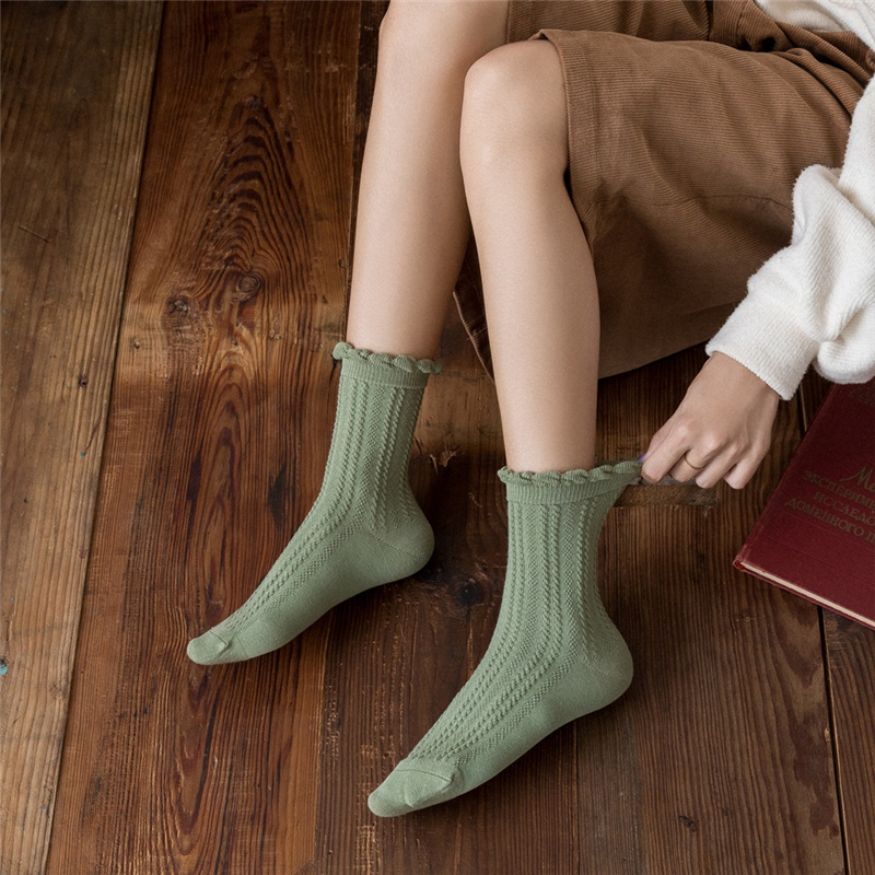 Vớ cotton màu trơn gân sọc dọc nhiều màu sắc tùy chọn thời trang dành cho nữ