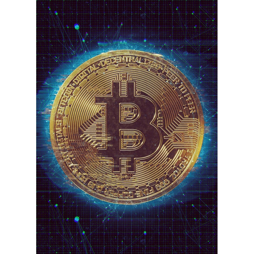 Tranh Vải Bạt Treo Tường In Hình bitcoin Vàng Trừu Tượng Trang Trí Nội Thất Không Khung