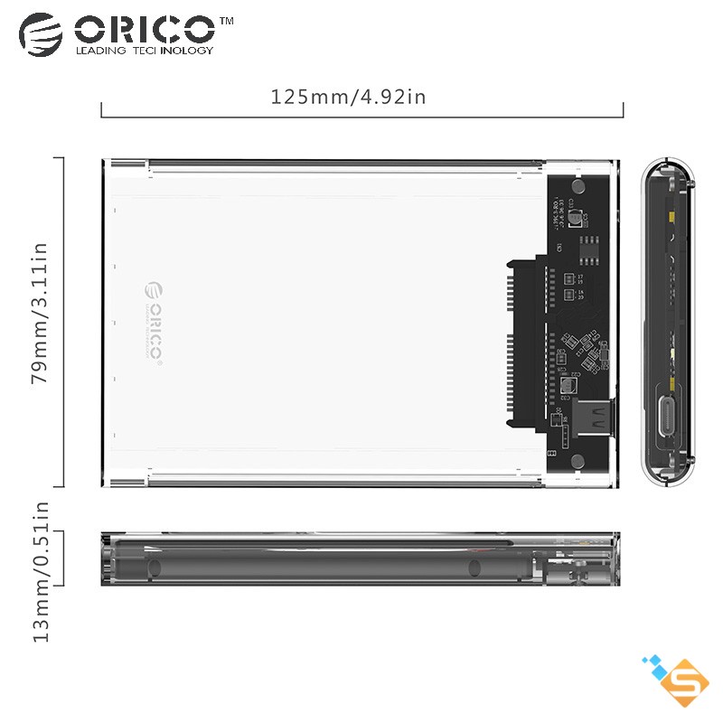 Hộp Chuyển Đổi Ổ Cứng ORICO 2139C3 SATA 2.5 Inch Sang USB 3.1. Tốc Độ 10Gbps Trong Suốt Hỗ Trợ 5Gbps 4TB UASAP Type C