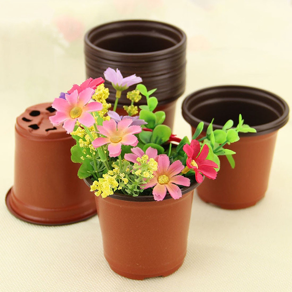 Bộ 10 chậu cây kiểu chậu đất nung bằng nhựa mềm mini hai tông màu dùng trong sân vườn