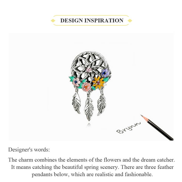 Hạt Bamoer BSC589 bạc 925 hình lưới giấc mơ đính hoa/lông vũ dùng làm vòng tay thời trang