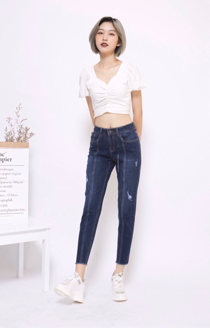 Quần bò nữ , quần Jean nữ VNXK gân giữa tua gấu