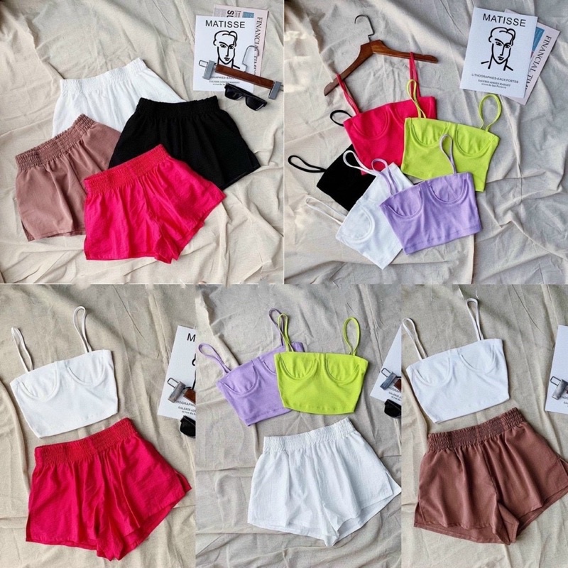áo 2 dây croptop - quần đùi xẻ - hình thật - carotshop