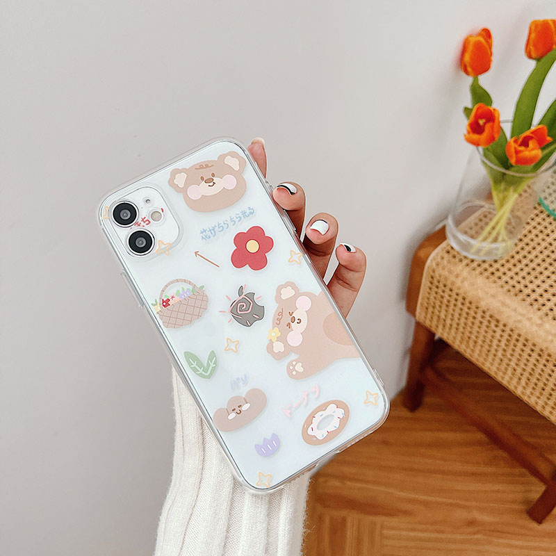 Ốp iphone Vỏ điện thoại silicon Flower Basket Bear Silicone Phone Case For iPhone 11 Pro Max X Xr Xs Max 7 8 Plus Se 2020 12 pro max 12 mini