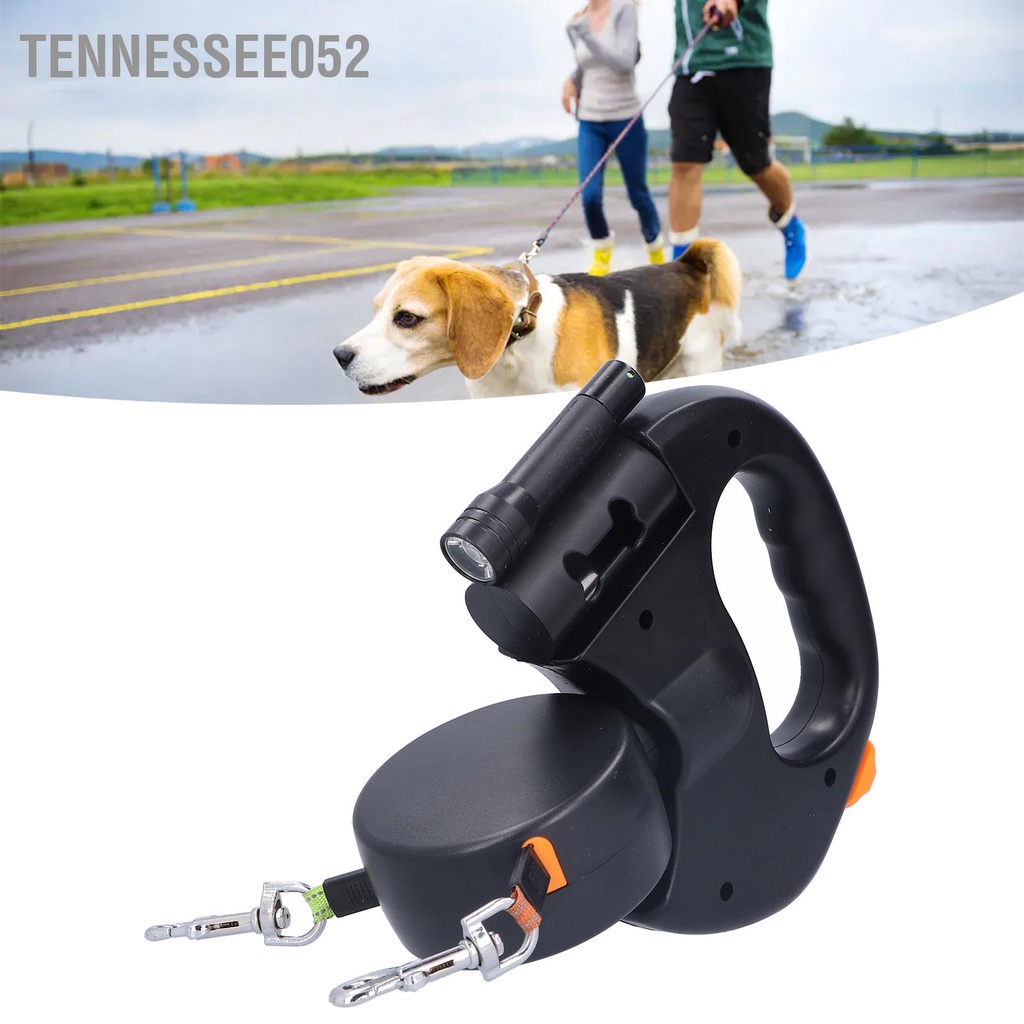 Tennessee052 Dây xích tự động có thể thu vào cho thú cưng 1 Tow 2 chó đôi với đèn pin và dụng cụ phân phối túi