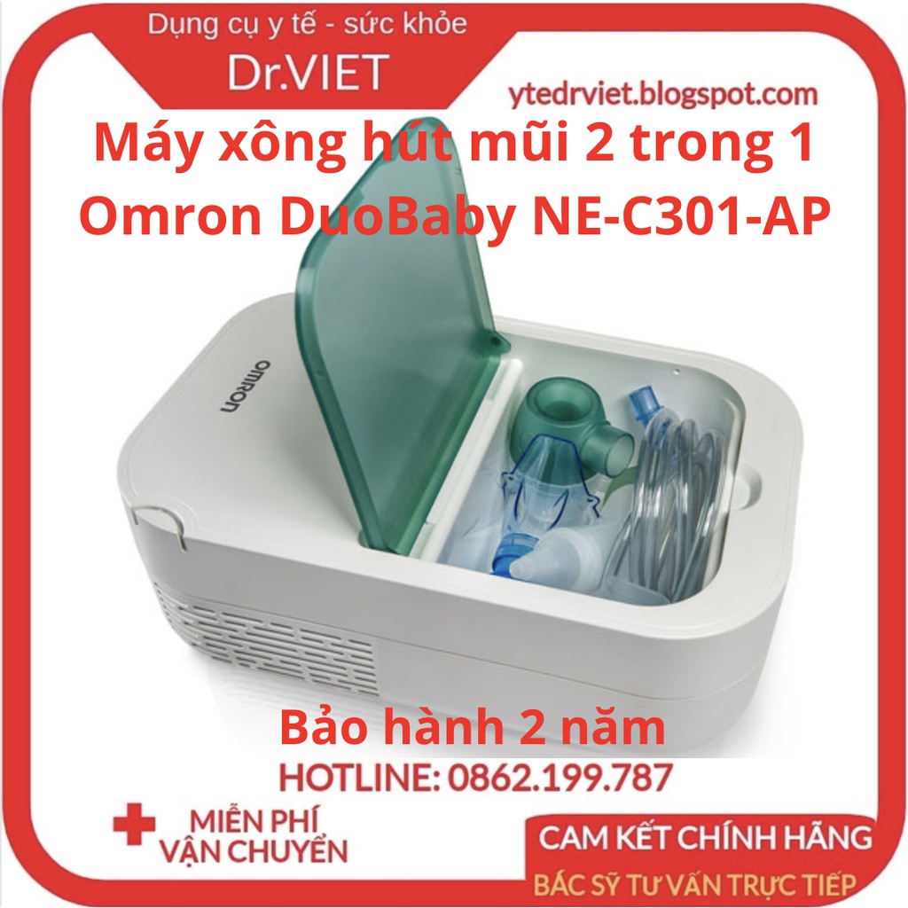 Máy xông hút mũi 2 trong 1 Omron DuoBaby NE-C301-AP cho trẻ từ 1 tháng tuổi - Giảm nghẹt mũi,tăng hiệu quả xông-Drviet