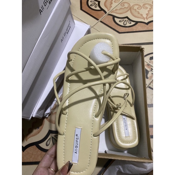 Sandal Đế Cao 5cm Dây Đan Sợi Chỉ Giày Đế Xuồng Xỏ Ngón Quai Mảnh L1