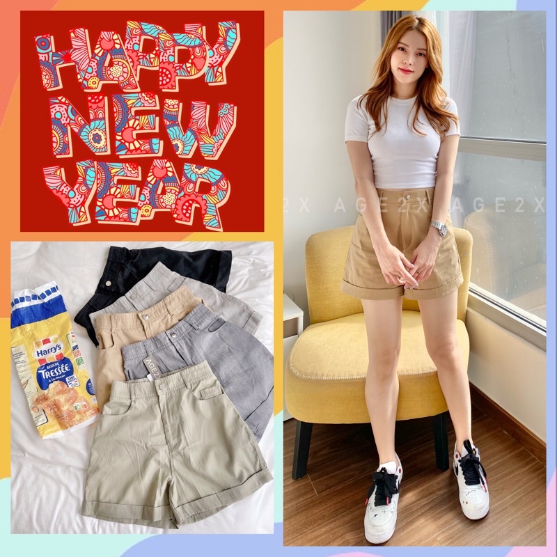 ⚠️HOT⚠️ Quần short nữ, Quần Short Lưng Cao Chính Hãng Chất kaki được wash mịn, Ống rộng, lên Phom Siêu Yêu