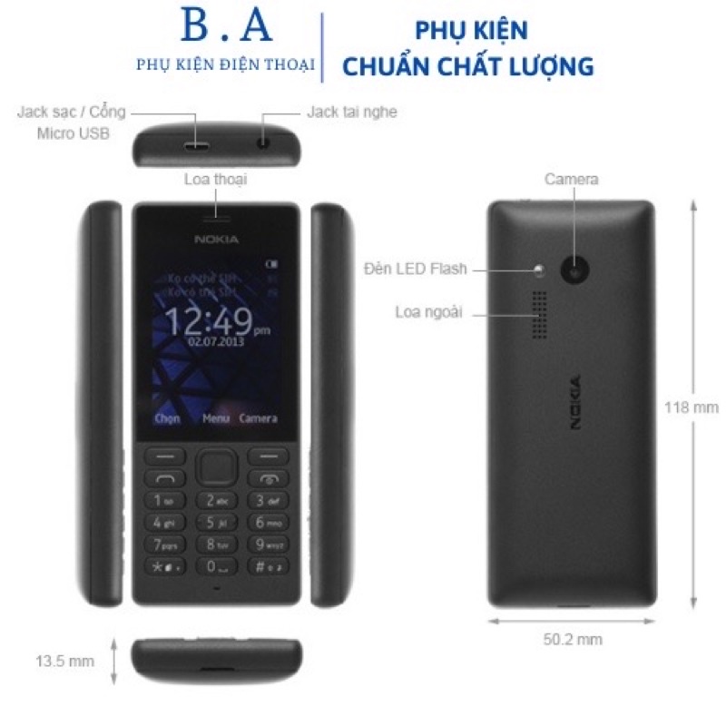 Nokia 150 2 sim, Điện thoại nokia giá rẻ kèm pin sạc,Nghe gọi loa lớn, Bảo hành 12 tháng