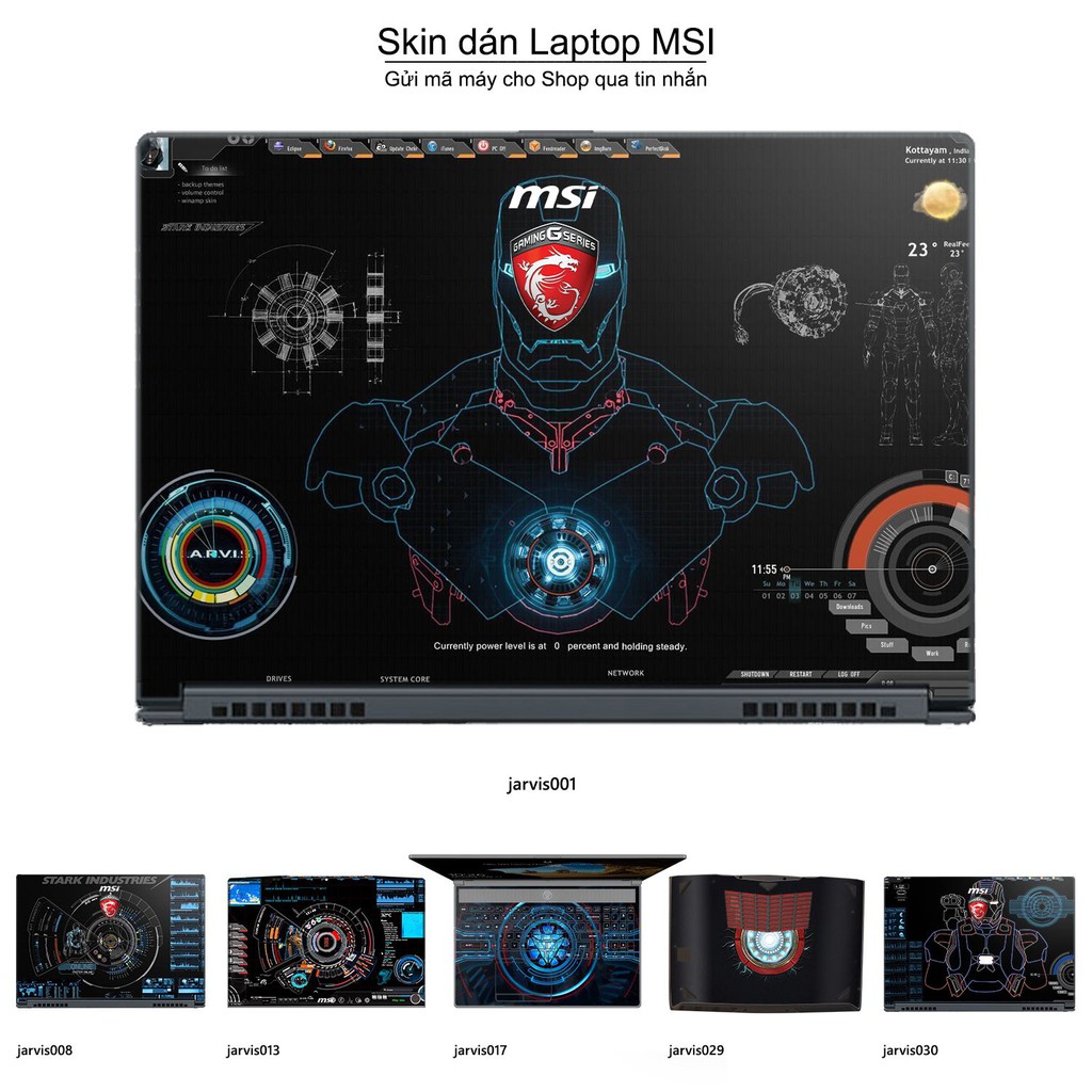 Skin dán Laptop MSI in hình Jarvis (inbox mã máy cho Shop)