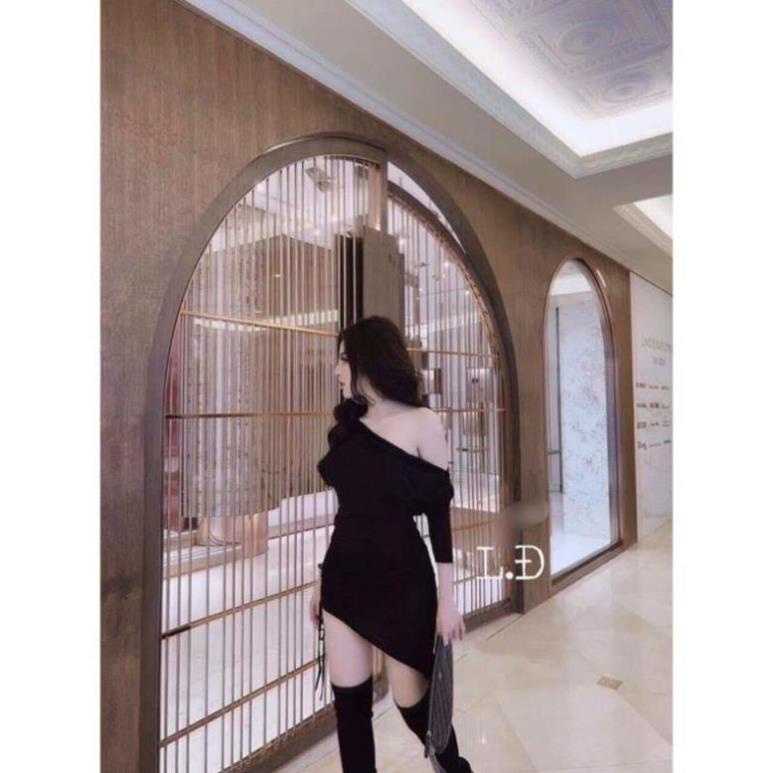 TSO-Ảnh thật Đầm body lệch vai rút dây cực sexy màu đen thun dẻo cao cấp thời trang sang chảnh TASA