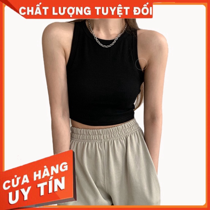 Áo Ba Lỗ Croptop Thun Tăm Phông body dáng ôm trơn màu đen trắng LUZADO CT01 - Hàng nhập khẩu