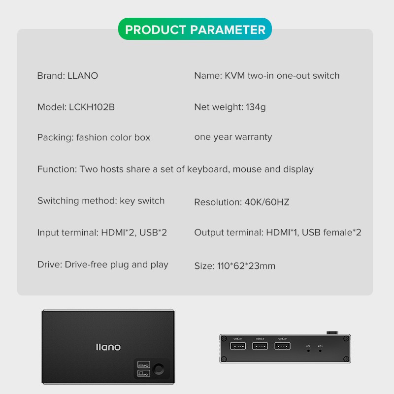 llano kvm HDMI Splitter Switcher 2 in 1 Out 4K 3D Adapter for Switch HDTV Xbox PS4