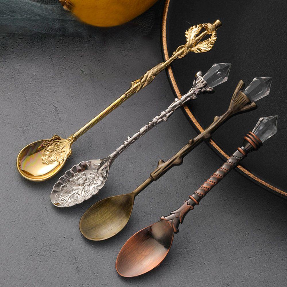 GOGOUP Bộ 6 Muỗng Nĩa Kim Loại Mạ Vàng Phong Cách Vintage