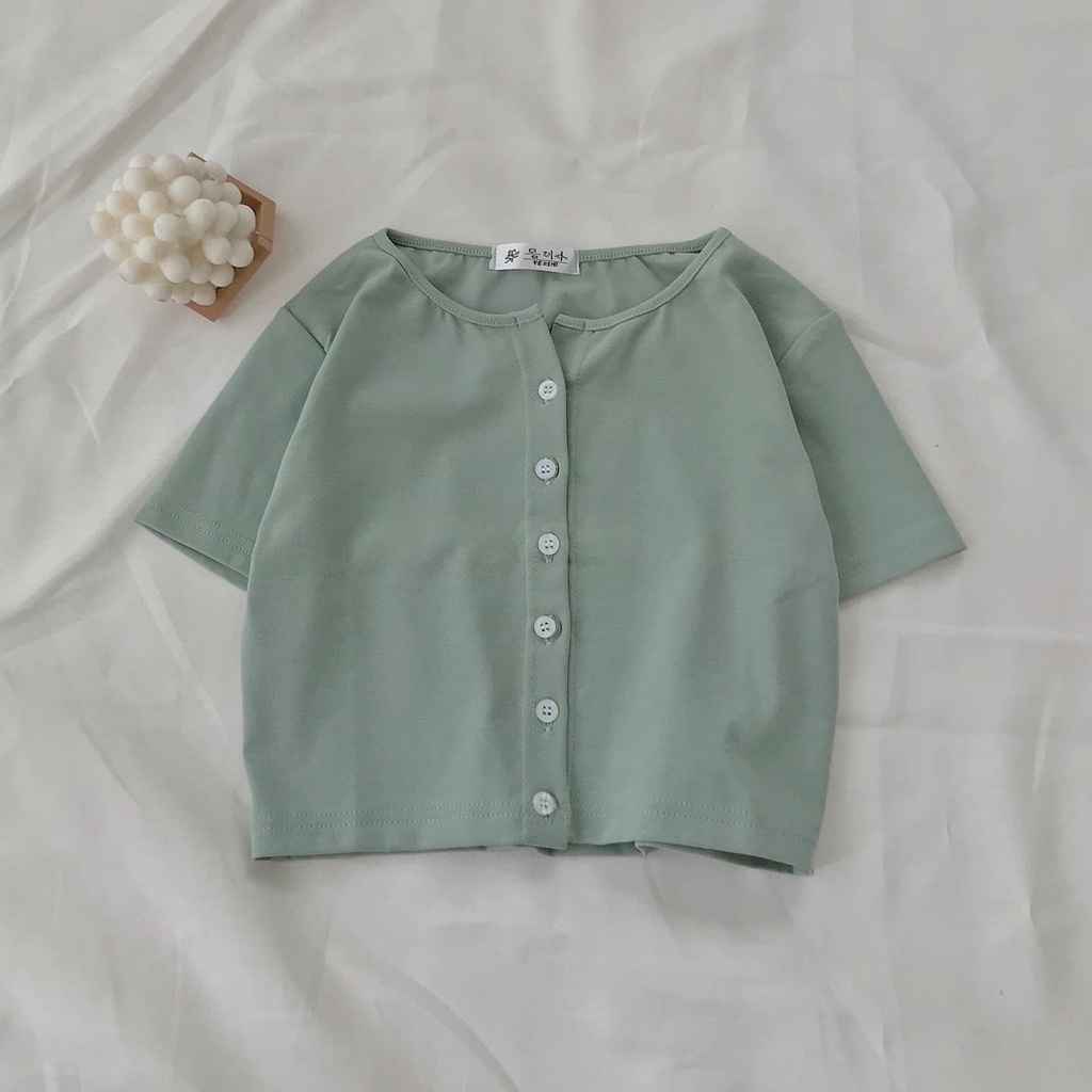 Áo Thun Croptop Tay Ngắn Form Ôm JEM CLOSET Áo Croptop Cổ Tròn Cúc Cài Chất Vải Co Dãn Trơn 3 Màu Trắng Đen Xanh Bơ 1475