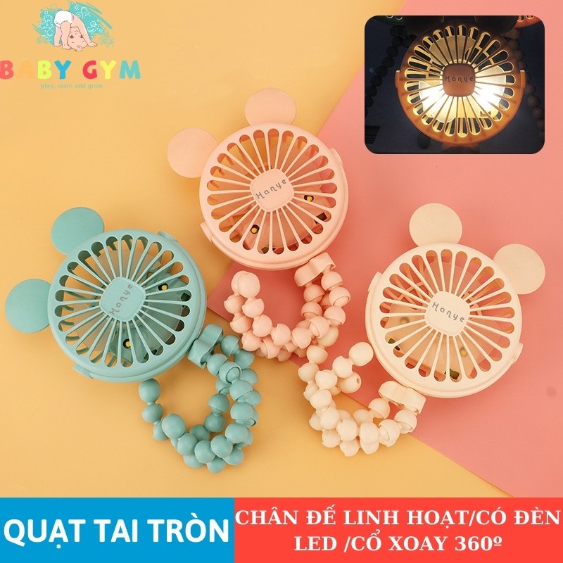 Quạt tích điện mini cầm tay, để bàn, có đèn – Quạt sạc điện mini – BabyGym