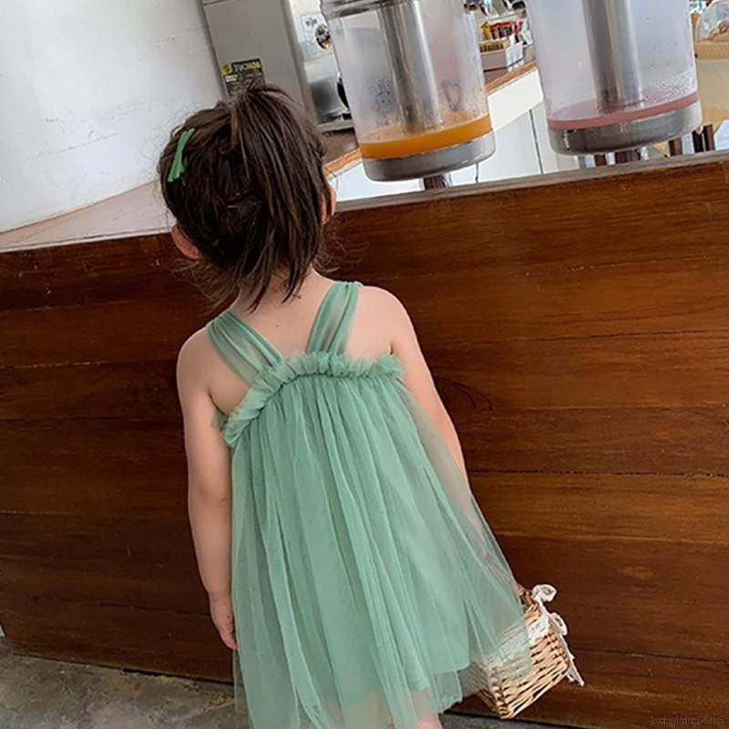 Váy công chúa sát nách màu trơn phối vải lưới xinh xắn cho bé 1-7 tuổi