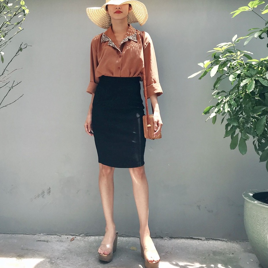 Chân váy công sở dài bigsize CR53V03 xẻ sau màu đen dài 53cm [size từ 48-85kg] | BigBuy360 - bigbuy360.vn