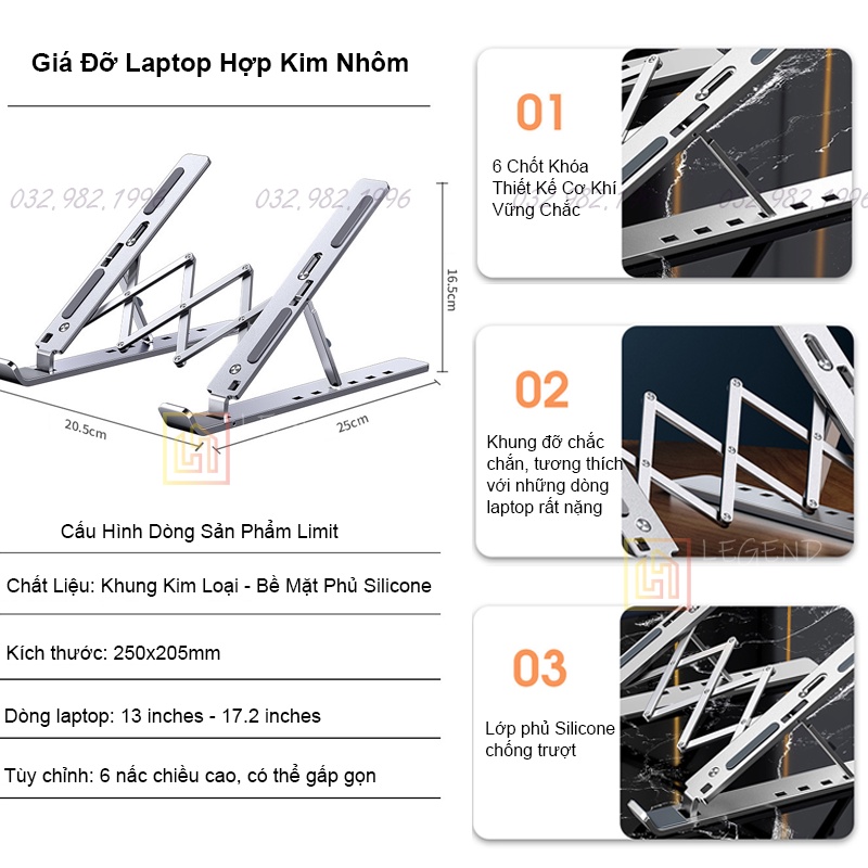 Giá đỡ laptop,ipad, macbook gấp gọn, kệ đỡ máy tính nhôm cao cấp kèm túi đựng cao cấp, tản nhiệt máy tính