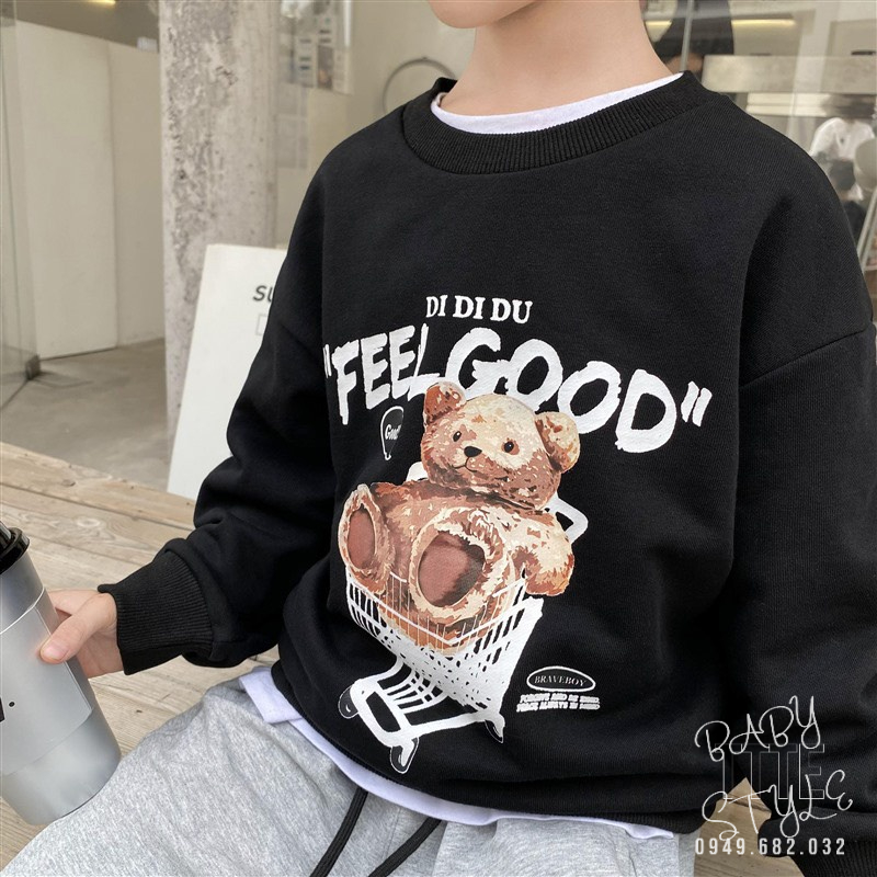 Áo nỉ sweater &quot;FEEL GOOD!&quot; 14-45kg cho bé trai, bé gái. Chất nỉ da cá đẹp. Phong cách Hàn Quốc. B37