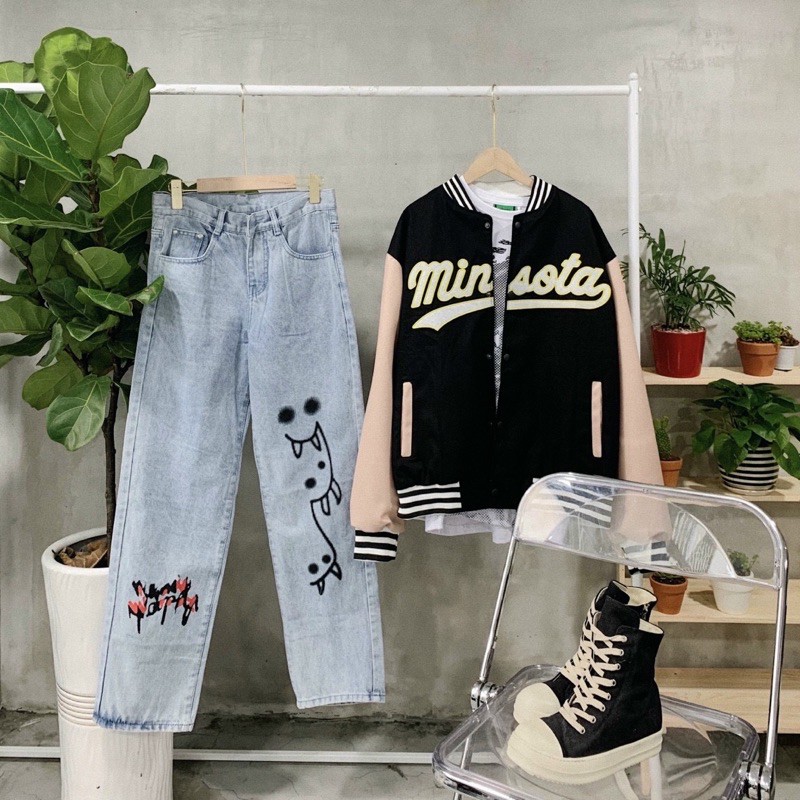 QUẦN BAGGY JEANS HOẠ TIẾT FORM RỘNG UNISEX (kèm hình chụp thật)