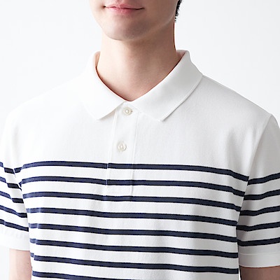 MUJI ÁO POLO SỌC VẢI PIQUE WASHED