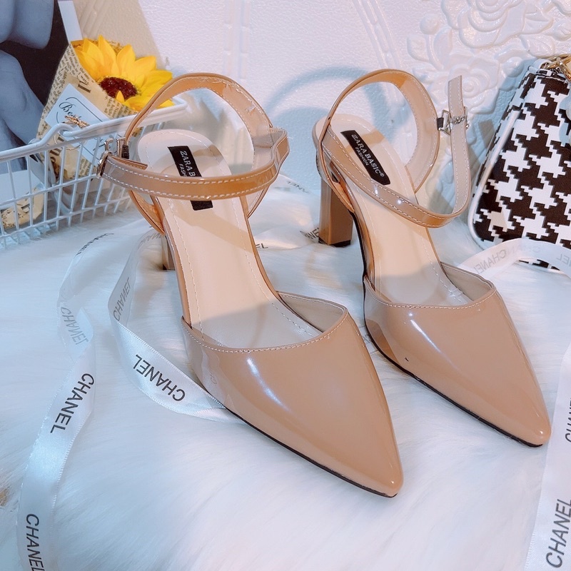 GIÀY SANDAL CÔNG SỞ ❤️ FREESHIP 50k❤️ Giày sandal cao gót nữ da bóng bít mũi gót vuông thanh xuất hàn ảnh thật