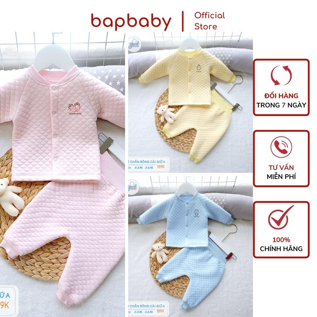 Bộ sơ sinh cài thẳng Goodmama chất vải chần bông cho bé 0 đến 6 tháng tuổi