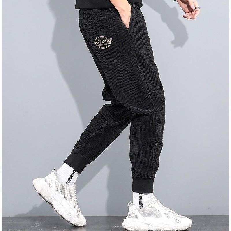 Quần Jogger Nam Trơn Basic,quần dài vải nhung dáng rộng kẻ sọc