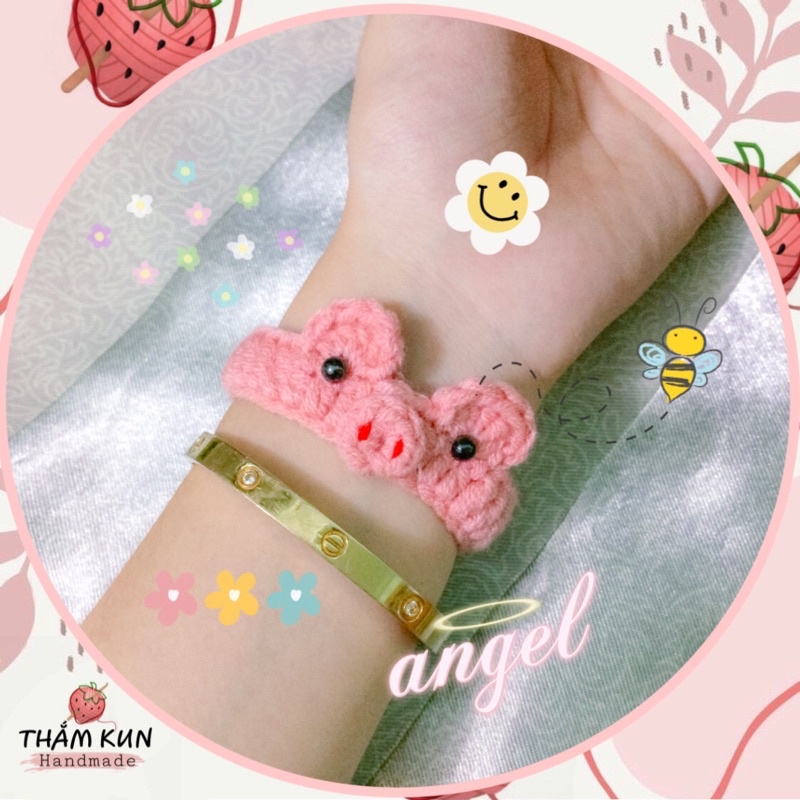 Vòng tay heo, ếch, cà rốt, thỏ, gấu đan len handmade