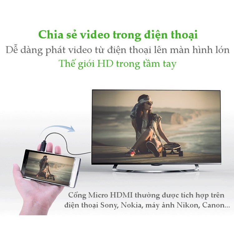 Cáp chuyển đổi micro HDMI đực sang HDMI cái dài 20cm UGREEN 20134 (màu đen)