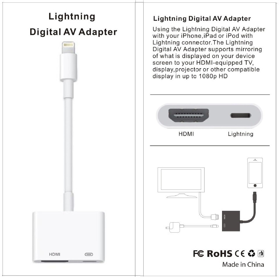 Cáp chuyển đổi từ LIGHTNING TO HDMI kết nối điện thoại Iphone ipad với tivi Full HD 1080P (LOẠI TRẮNG TỐT) dây kết nối