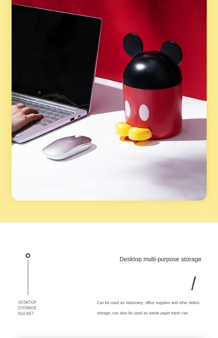 Miniso Thùng Rác Mini Hình Chuột Mickey Có Nắp Đậy Tiện Dụng Cho Gia Đình Ốp