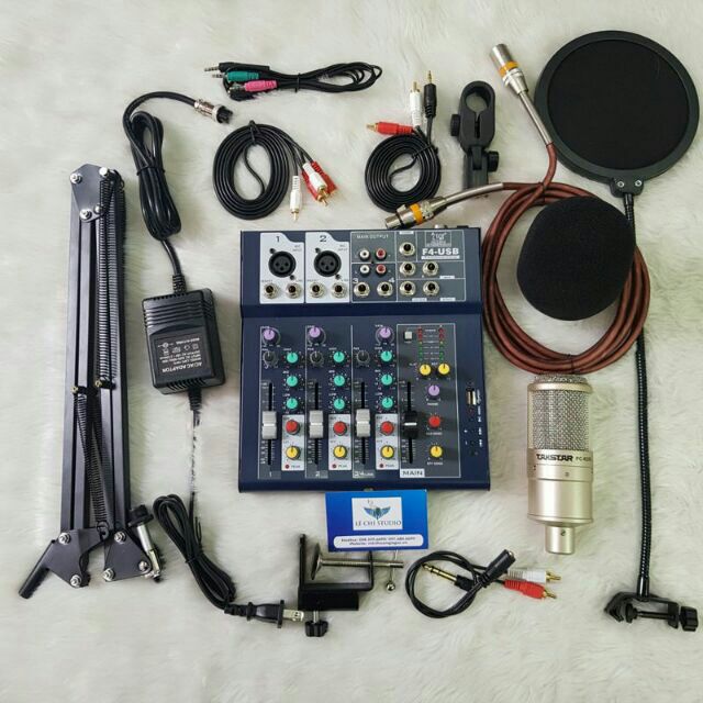 Combo thu âm livestream mic Takstar PC-K200 + Mixer F4 + Màng lọc kẹp bàn