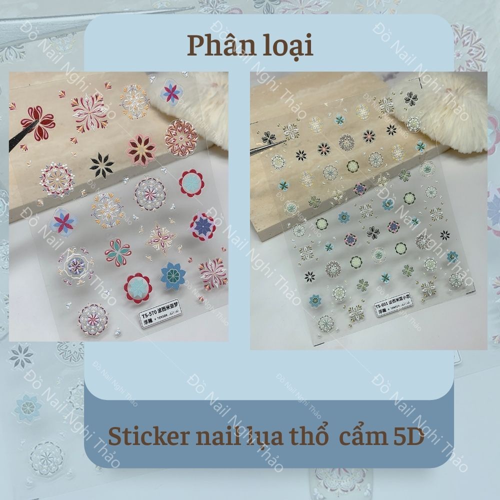 Sticker nail lụa thổ cẩm 5D