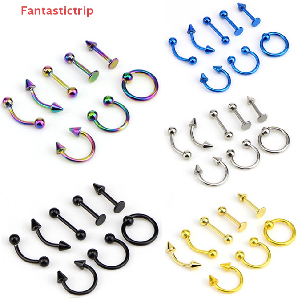 Set 8 Khuyên Đeo Mũi / Chân Mày / Tai / Mũi Bằng Thép Không Gỉ 16G