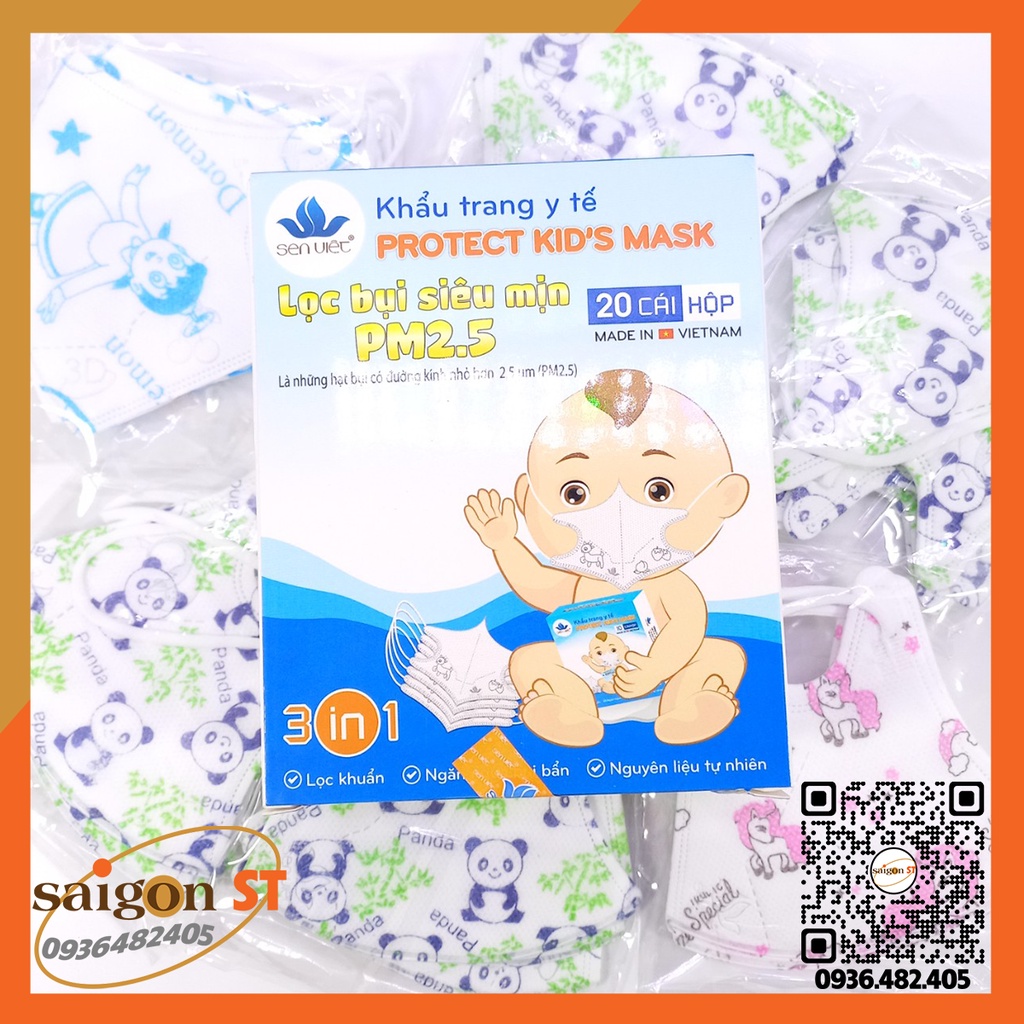 Sen Việt Protect Kids Mask, hộp 20 cái khau trang y tế 3D, kháng khuẩn chống bụi siêu mịn