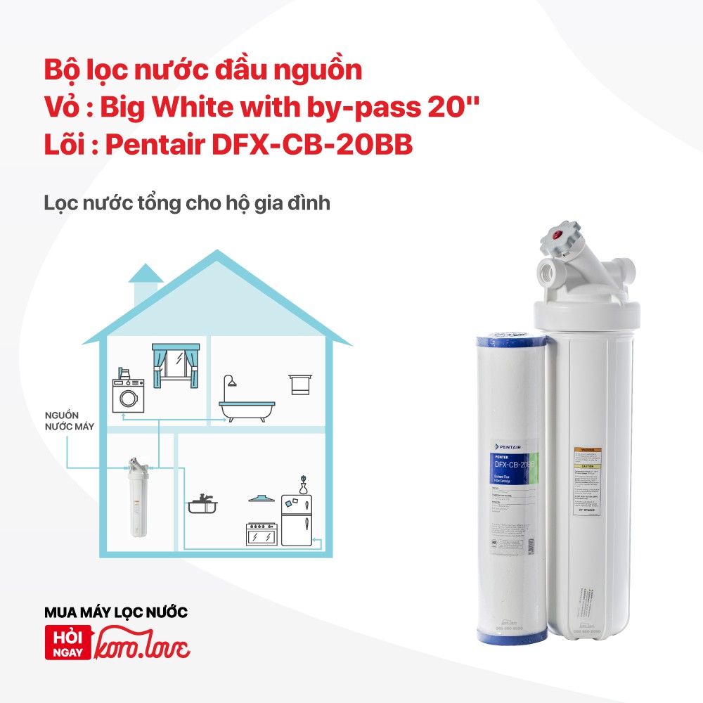 Bộ lọc nước đầu nguồn Big White with by-pass 20" - Lọc nước sạch toàn diện cho hộ gia đình