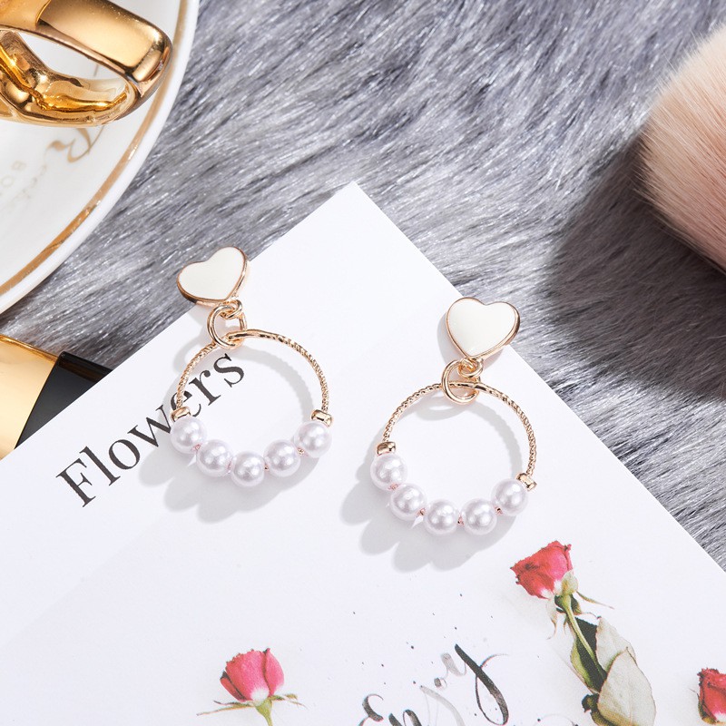 Bông Tai Trái Tim Đính Ngọc Trai Xinh Xắn Cho Nữ